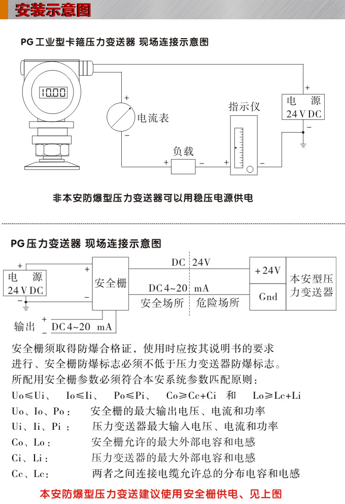 衛生型壓力變送器,PG6300QY數顯壓力變送器安裝示意圖