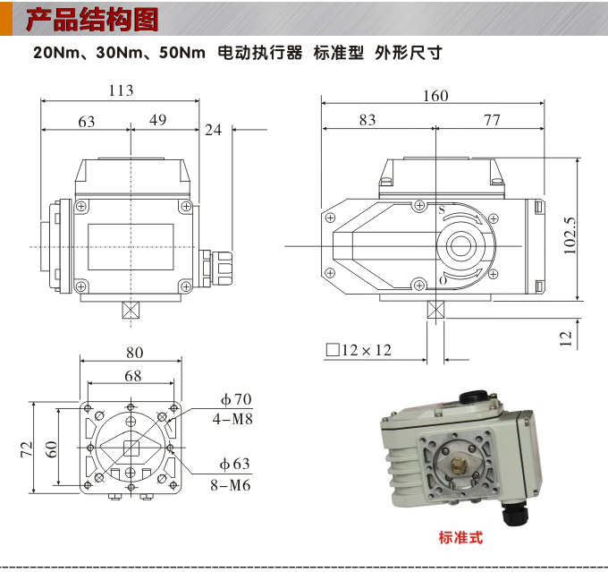 電動執行器,電動頭,YTDG-RS50電動執行機構結構圖,標準式