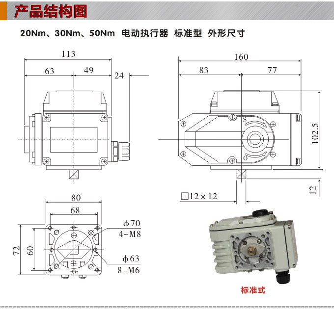 智能電動執行器,YTDZ-RS50智能電動執行機構結構圖,標準式