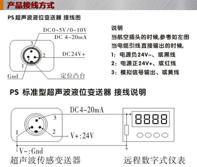 超聲波液位計,PS5300U超聲波距離變送器接線圖