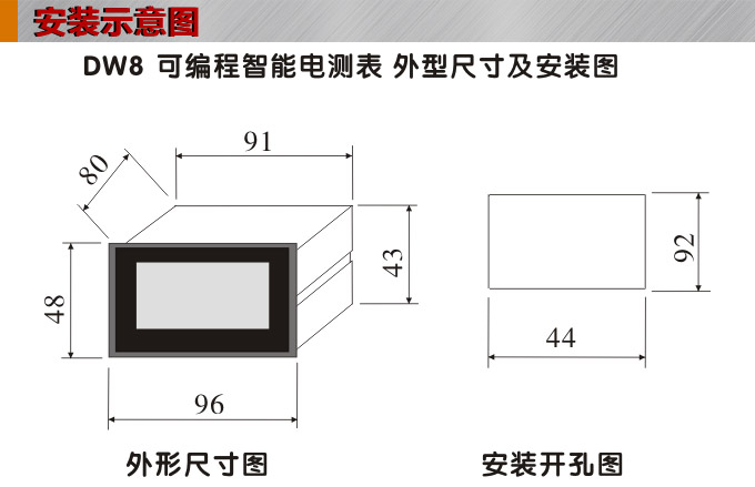 數字功率因數表，DW8三相功率因數表安裝示意圖